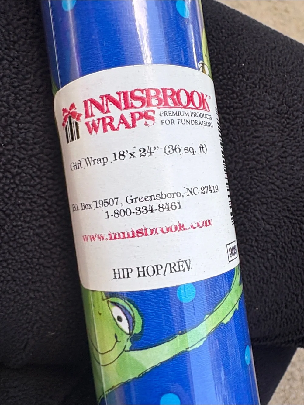 Innisbrook Wraps Hip Hop Frog Reversible Gift Wrap 36 Sq Ft Blue/Grn Retired NWT